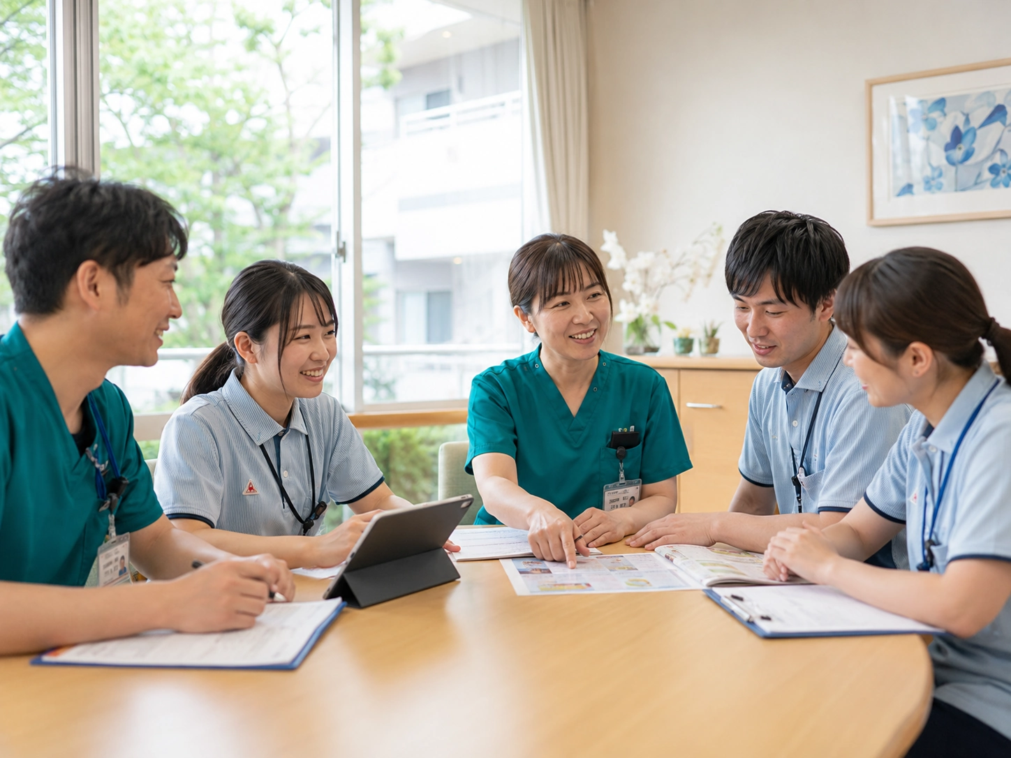 多職種の職員が支援内容を話し合う様子